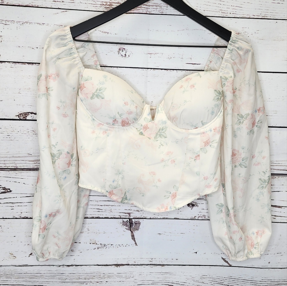 Blush Floral Bustier‎ Blouse Size Small